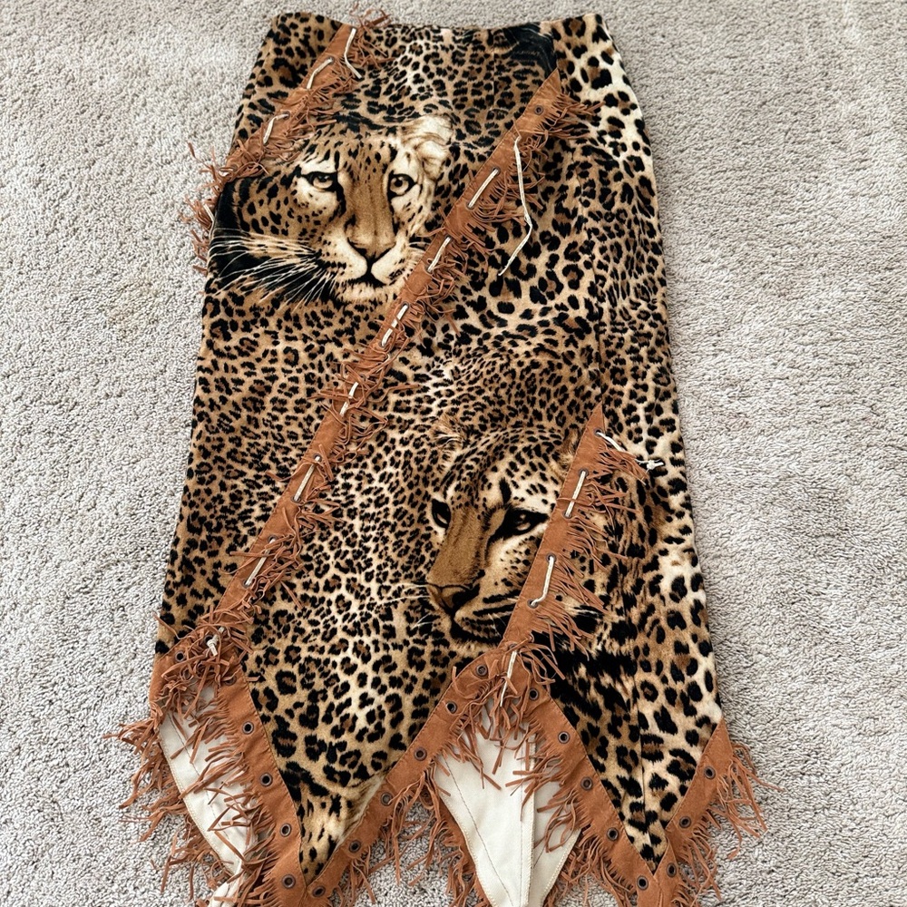Leopard Print Fringe Skirt